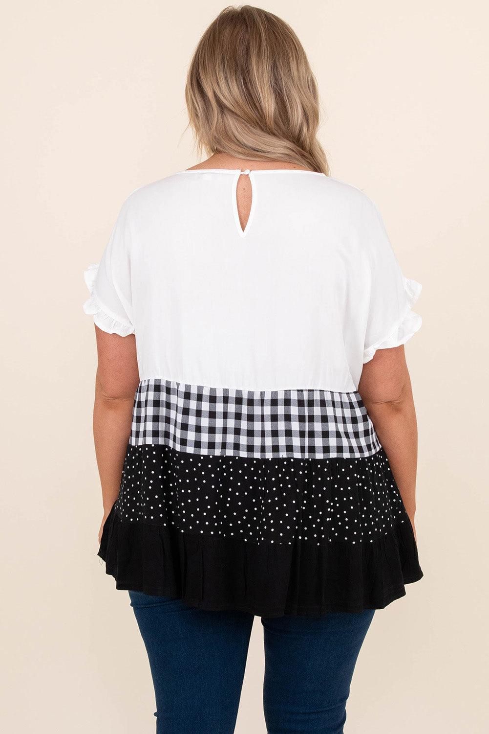 Plaid Dot Ruffled Plus Size Babydoll Top - L & M Kee, LLC