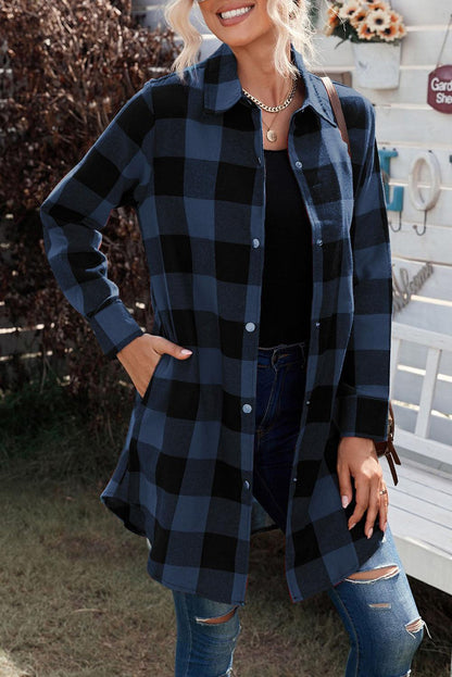 Turn-down Collar Plaid Shirt Coat - L & M Kee, LLC