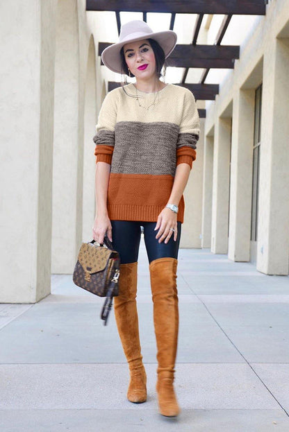 Gray Color Block Netted Texture Pullover Sweater - L & M Kee, LLC