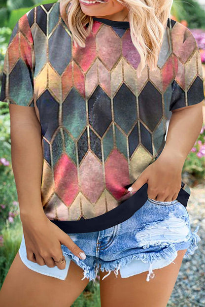 Crew Neck Tie-dye Colorblock Plus Size Tee - L & M Kee, LLC