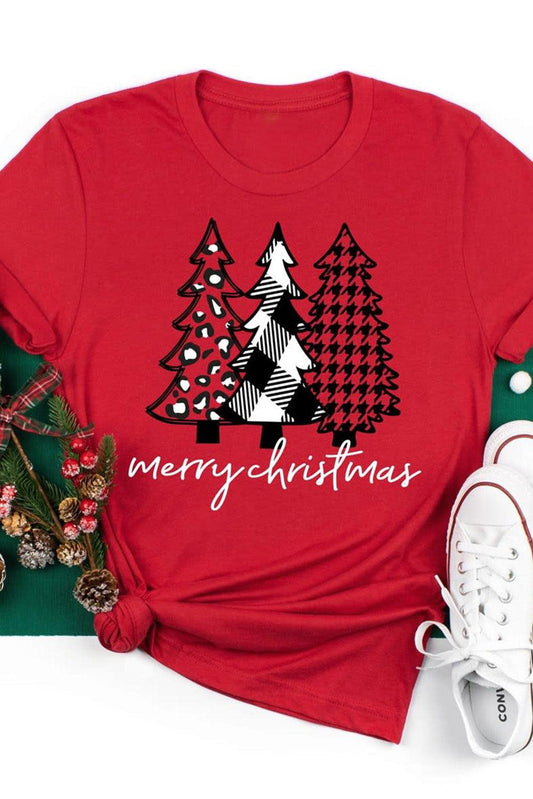 Merry Christmas Trees Graphic Print Short Sleeve T Shirt - L & M Kee, LLC