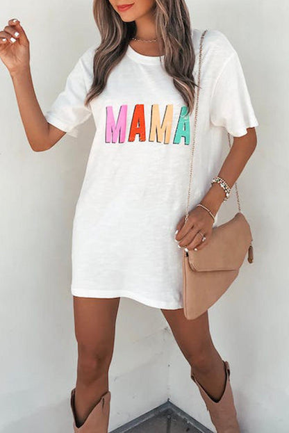 MAMA Letter Print Round Neck Short Sleeve T Shirt - L & M Kee, LLC