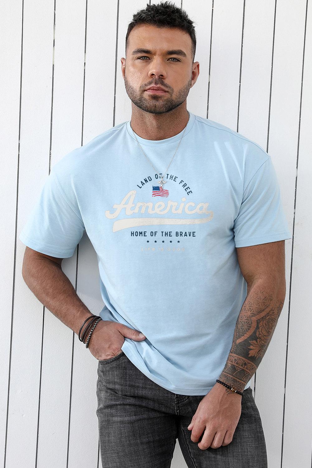 America Flag Positive Slogan Print O-neck Men's Graphic Tee - L & M Kee, LLC