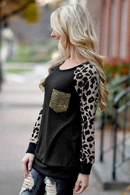Round Neck Sequin Long Sleeve Top - L & M Kee, LLC