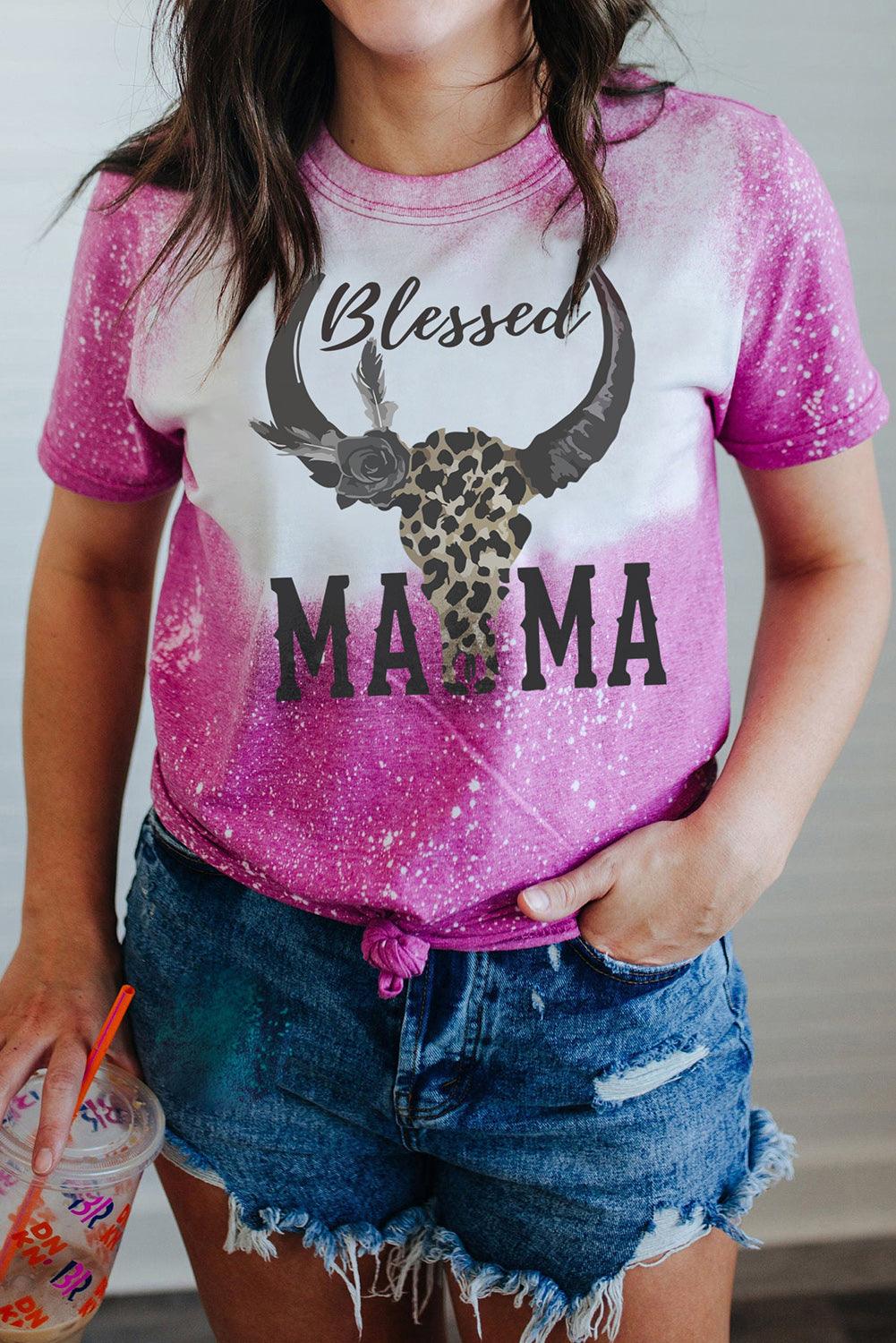 MAMA Leopard Letter Print Bleached T Shirt - L & M Kee, LLC