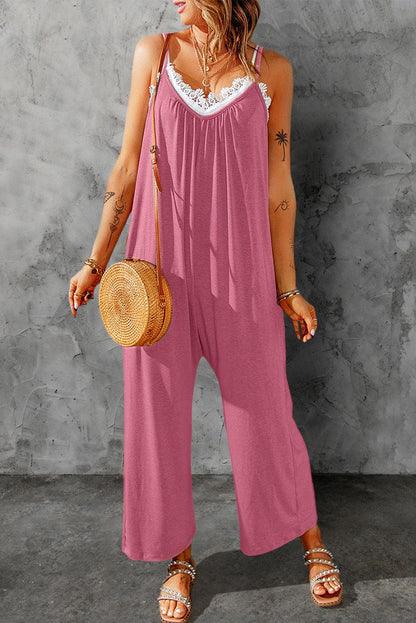 Spaghetti Straps Wide Leg Pocketed Jumpsuits - L & M Kee, LLC