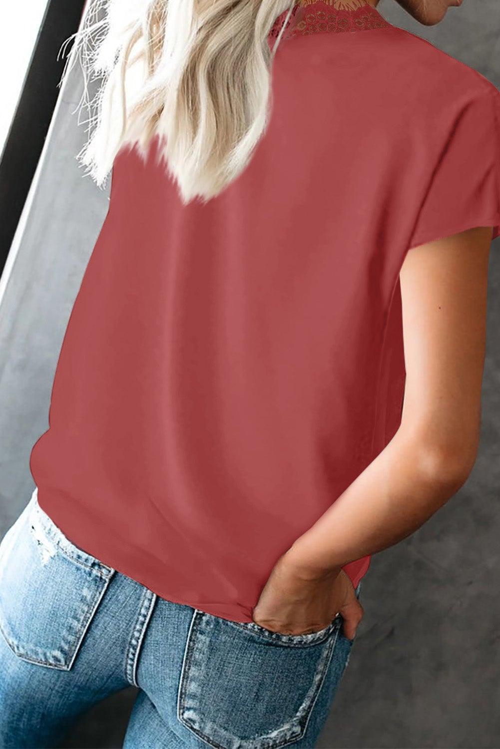 V Neck Lace Trim T-shirt - L & M Kee, LLC