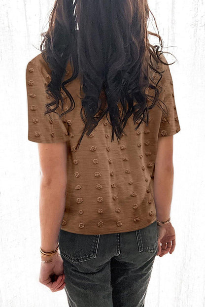 Buttoned Swiss Dot Turn-down Collar Short Sleeve Shirt - L & M Kee, LLC
