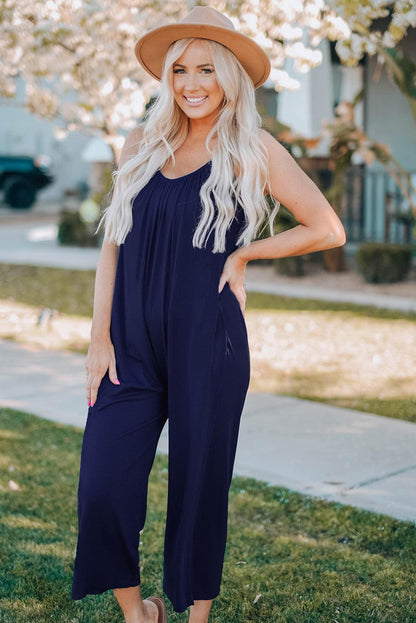 Spaghetti Straps Wide Leg Pocketed Jumpsuits - L & M Kee, LLC