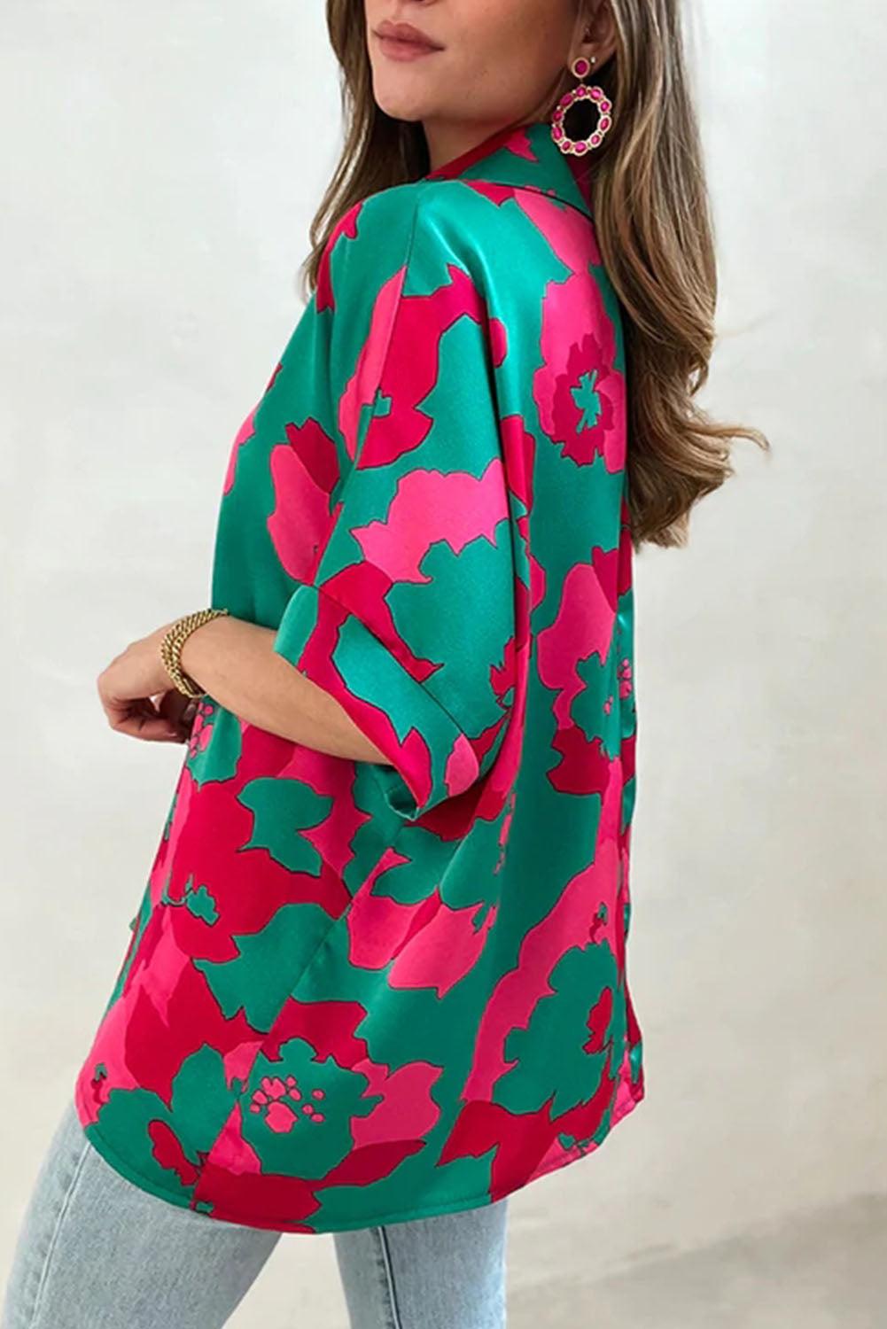 Abstract Print V Neck Blouse - L & M Kee, LLC