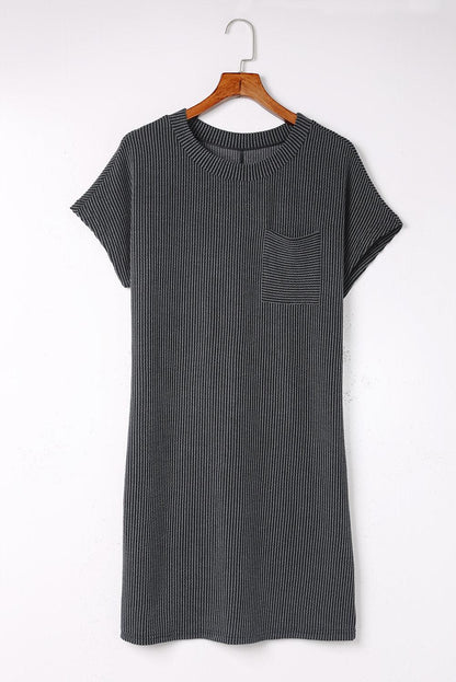 Striped Ribbed Knit T-shirt Shift Dress - L & M Kee, LLC