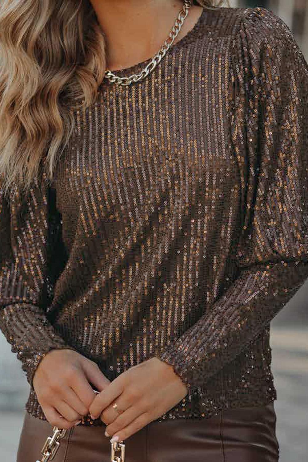 Cuffed Sequin Top - L & M Kee, LLC