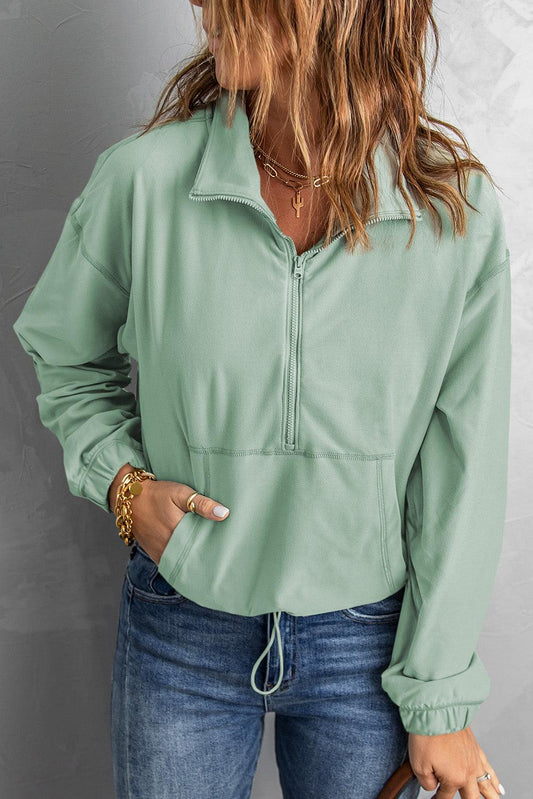 Zip Front Pocketed Pullover Sweatshirt - L & M Kee, LLC