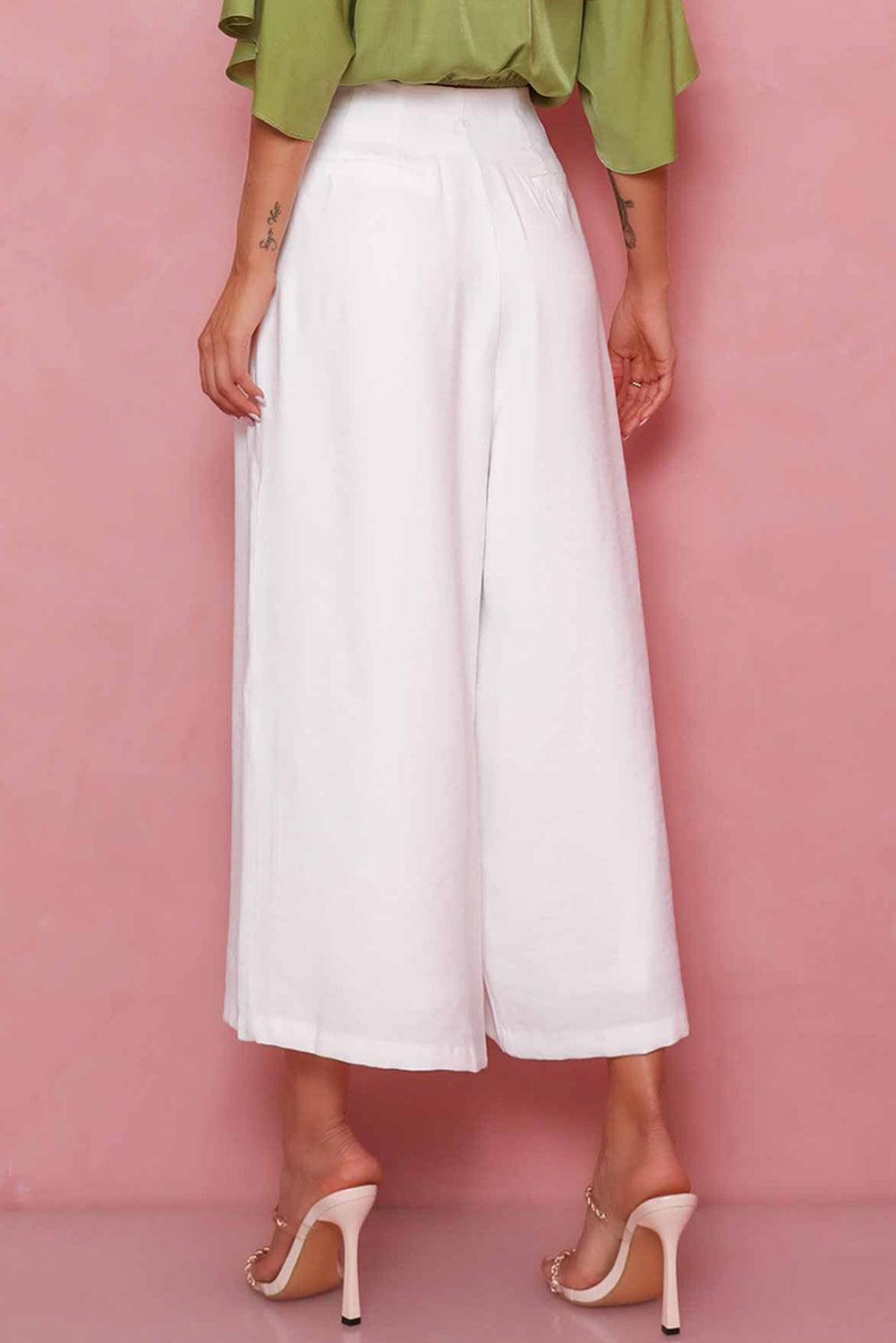 Buttons Cropped Wide Leg Pants