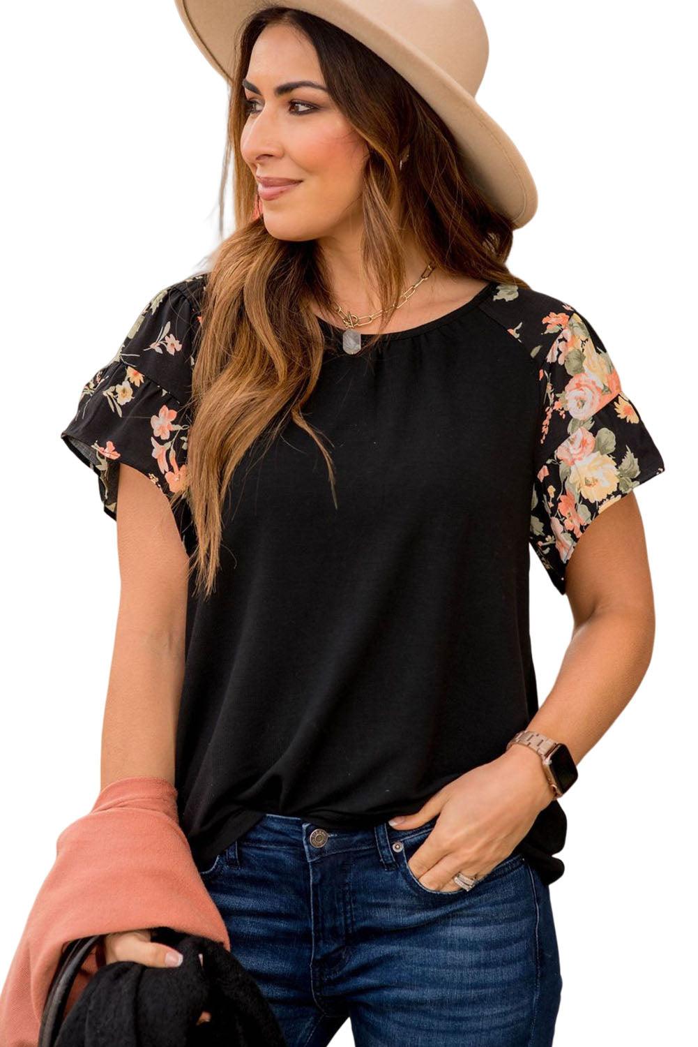 Floral Tiered Short Sleeve T Shirt - L & M Kee, LLC