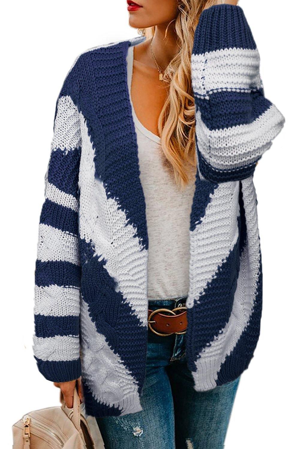 Color Block Open Front Knitted Cardigan - L & M Kee, LLC