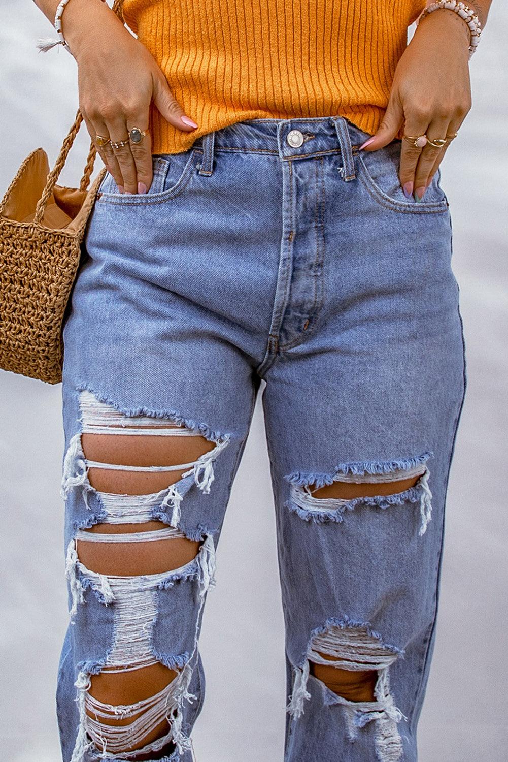 Heavy Destroyed Big Hole Boyfriend Jeans - L & M Kee, LLC