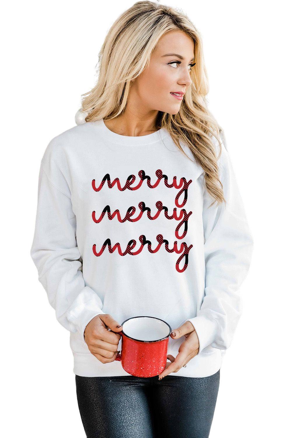 Merry Christmas Graphic Print Long Sleeve Sweatshirt - L & M Kee, LLC