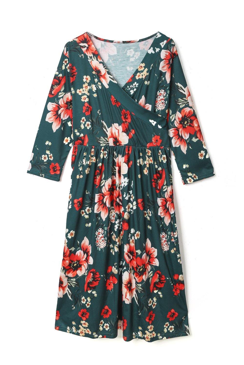Floral 4/3 Sleeve Wrap Dress - L & M Kee, LLC