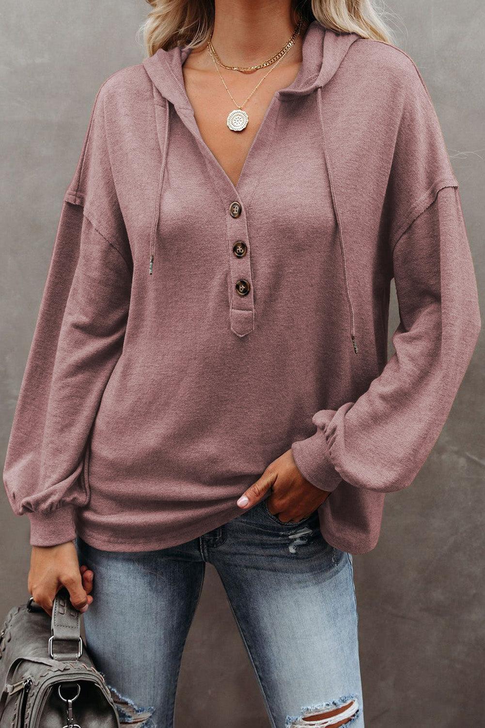 Buttoned High and Low Hem Hoodie - L & M Kee, LLC