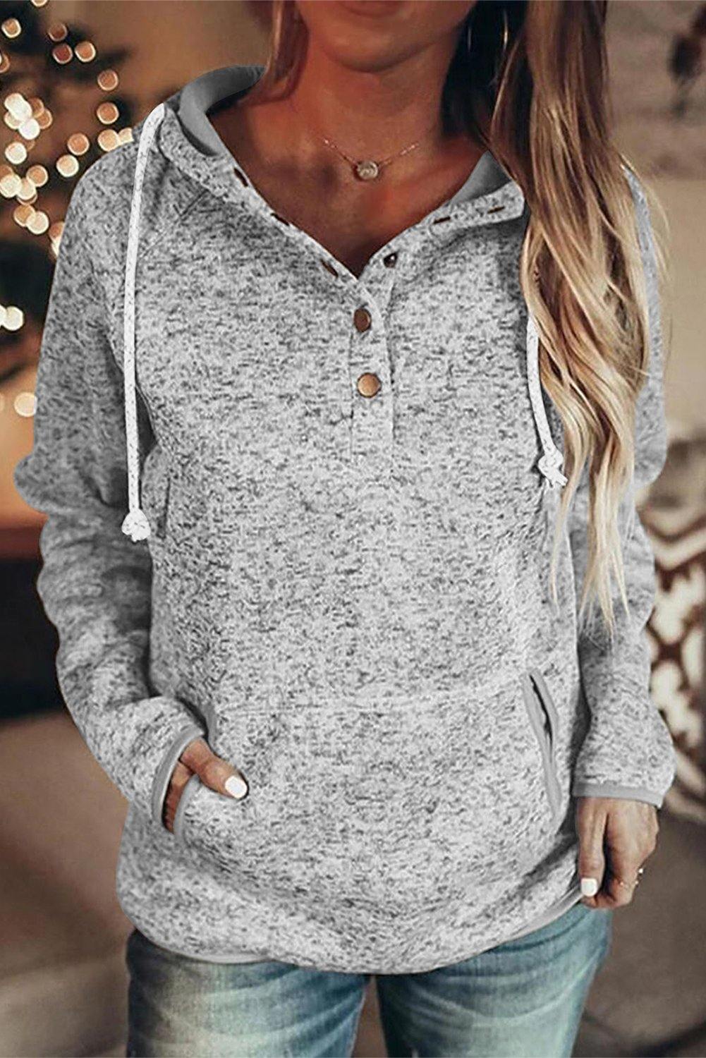 Pocket Design Buttoned Casual Hoodie - L & M Kee, LLC