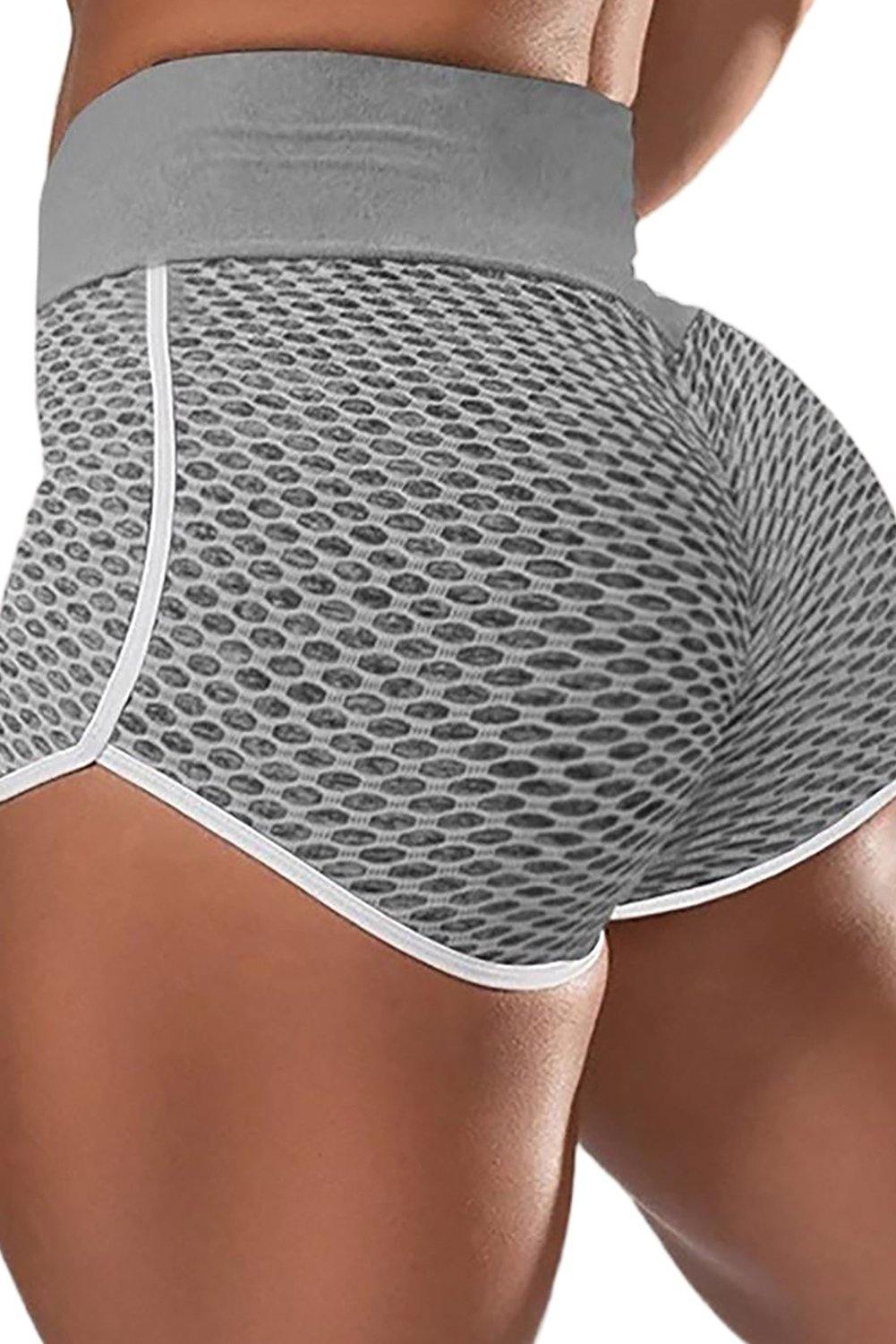 Burgundy High Waist Honeycomb Contrast Stripes Butt Lifting Yoga Shorts - L & M Kee, LLC