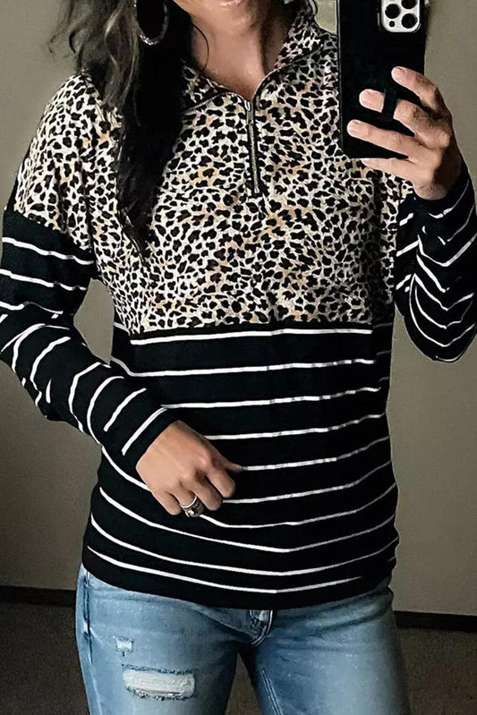 Striped Zipper Pullover Sweatshirt - L & M Kee, LLC