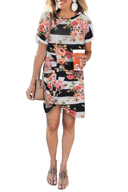 Short-Sleeved Striped T-shirt Mini Dress - L & M Kee, LLC