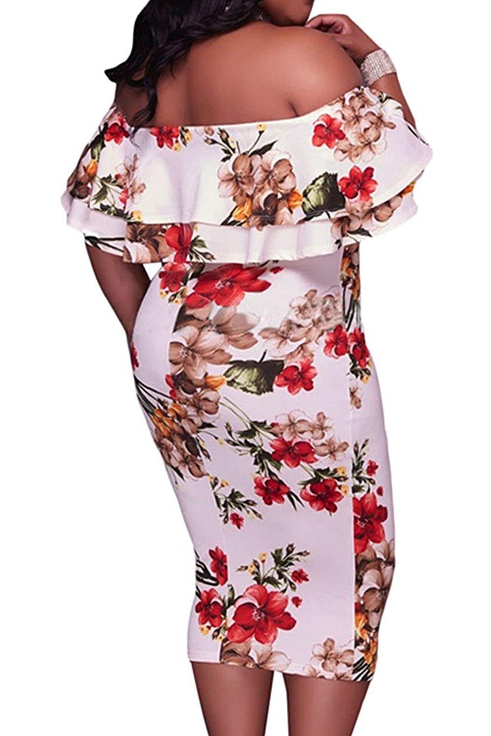 Off Shoulder Floral Plus Size Midi Dress - L & M Kee, LLC