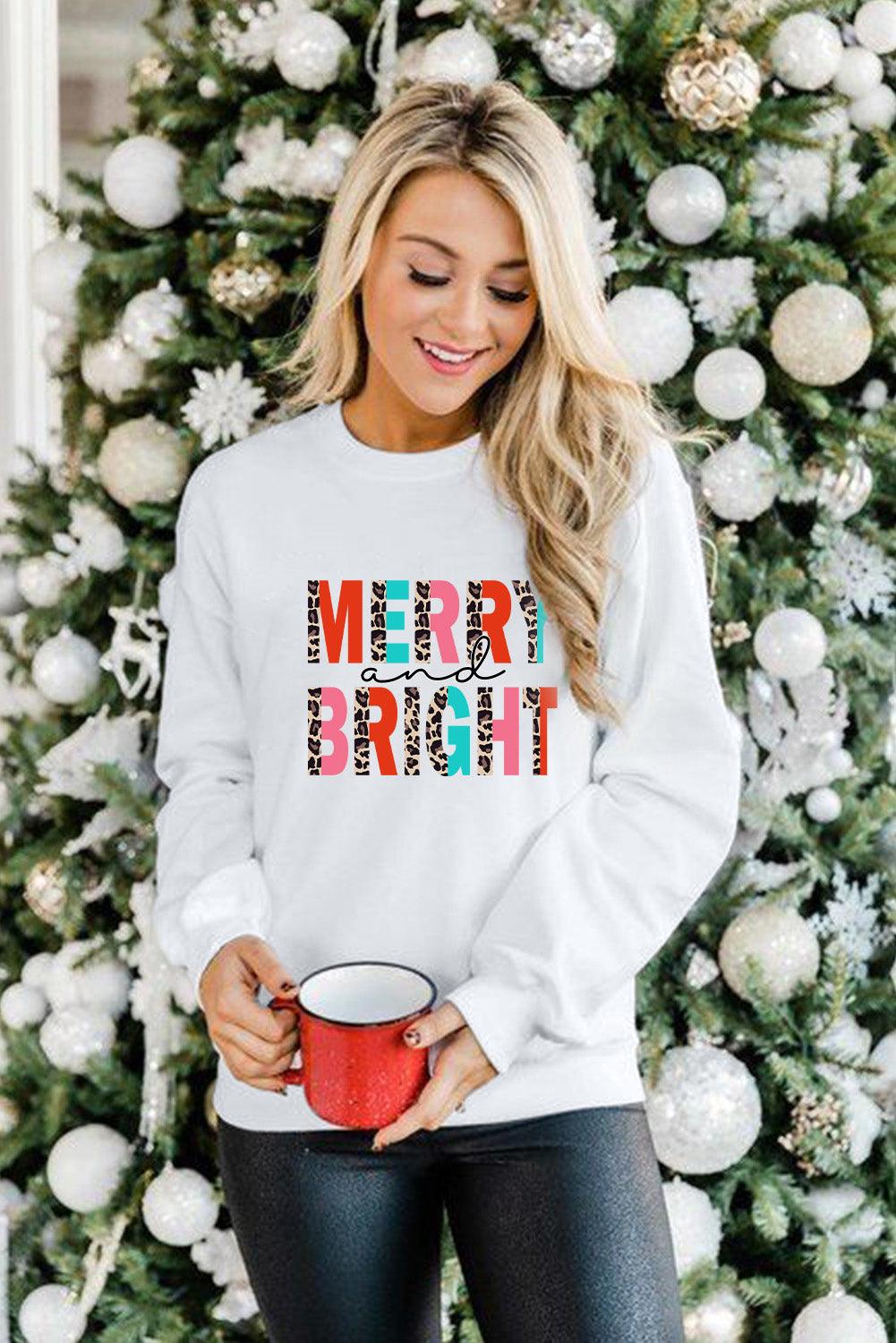 MERRY and BRIGHT Leopard Print Pullover Sweatshirt - L & M Kee, LLC