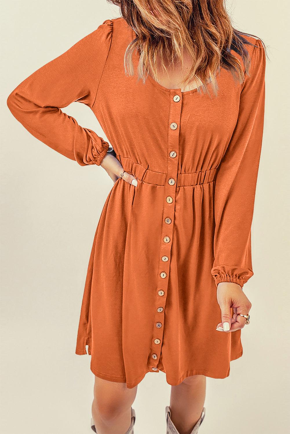 Button Up High Waist Long Sleeve Dress - L & M Kee, LLC