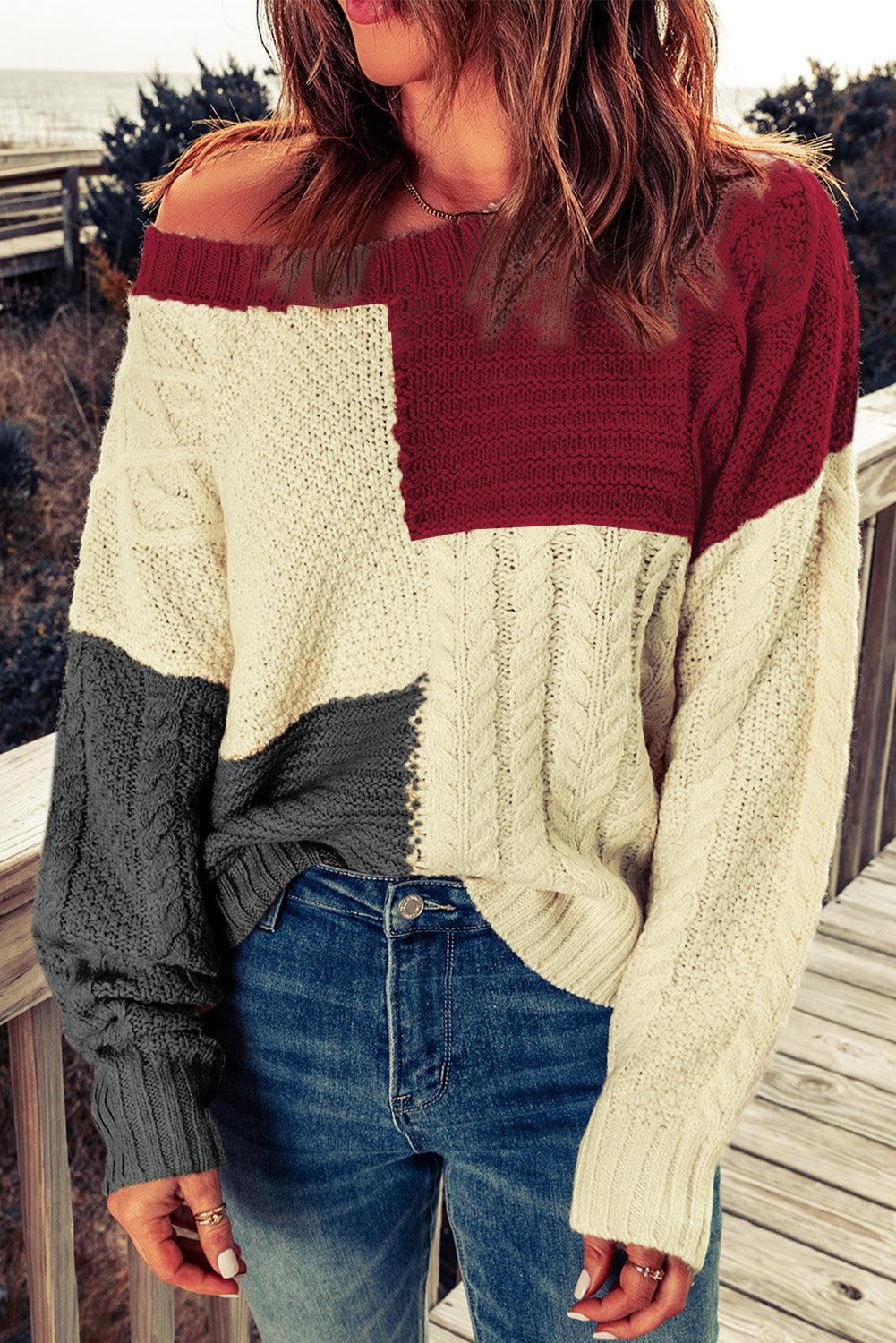 Multicolor Crew Neck Contrast Color Block Sweater - L & M Kee, LLC