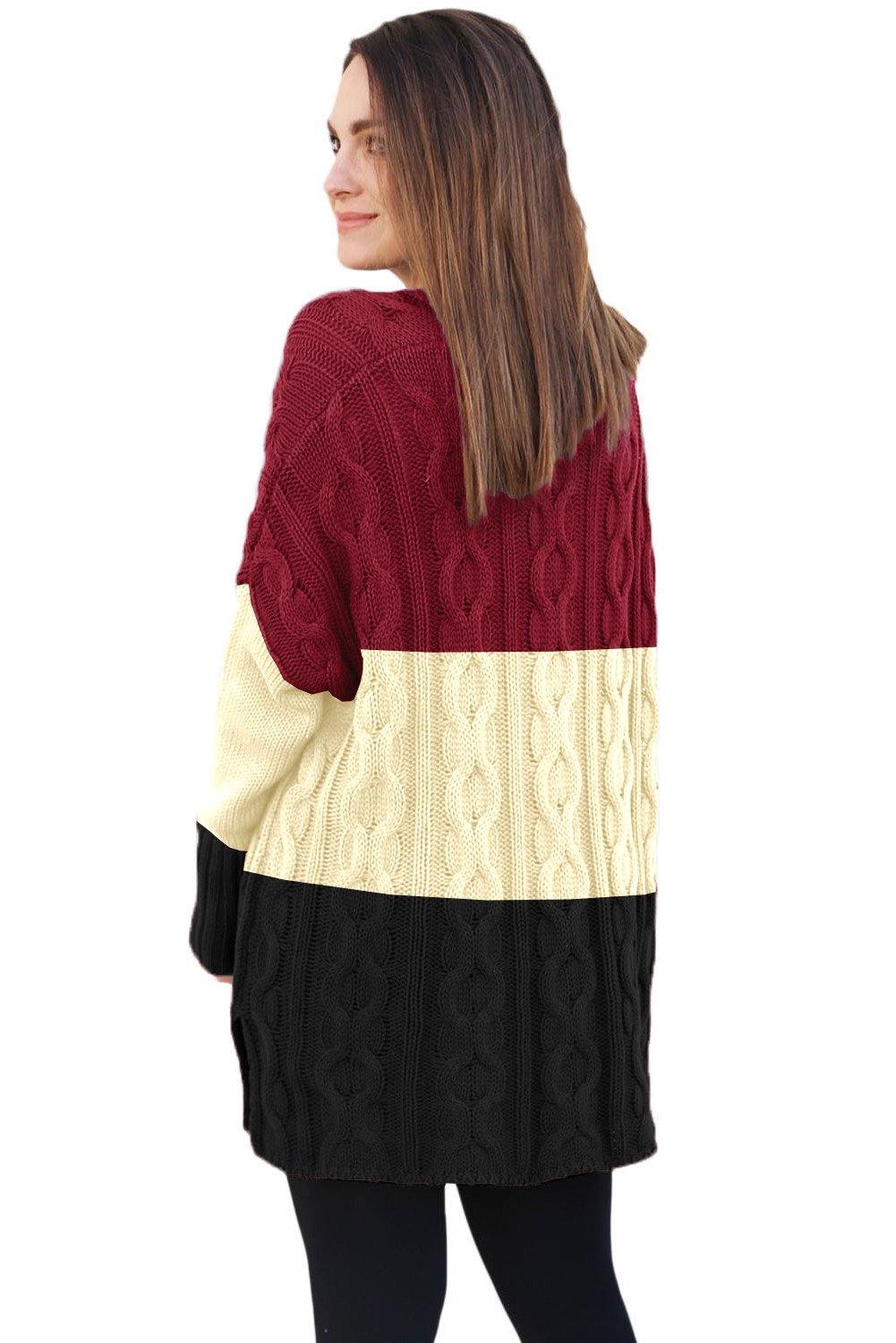 Colorblock Cable Knit Sweater with Slits - L & M Kee, LLC