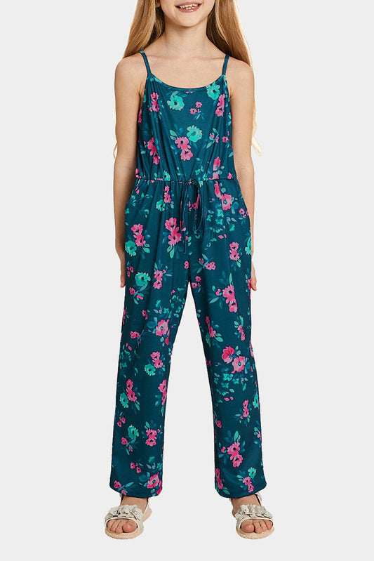 Sleeveless Spaghetti Straps Floral Print Girl's Jumpsuit - L & M Kee, LLC