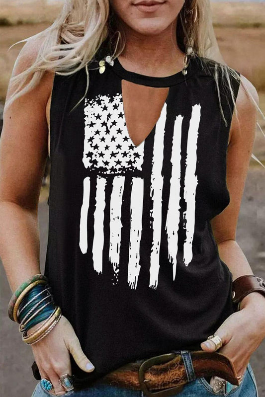 Cutout American Flag Print Tank Top - L & M Kee, LLC