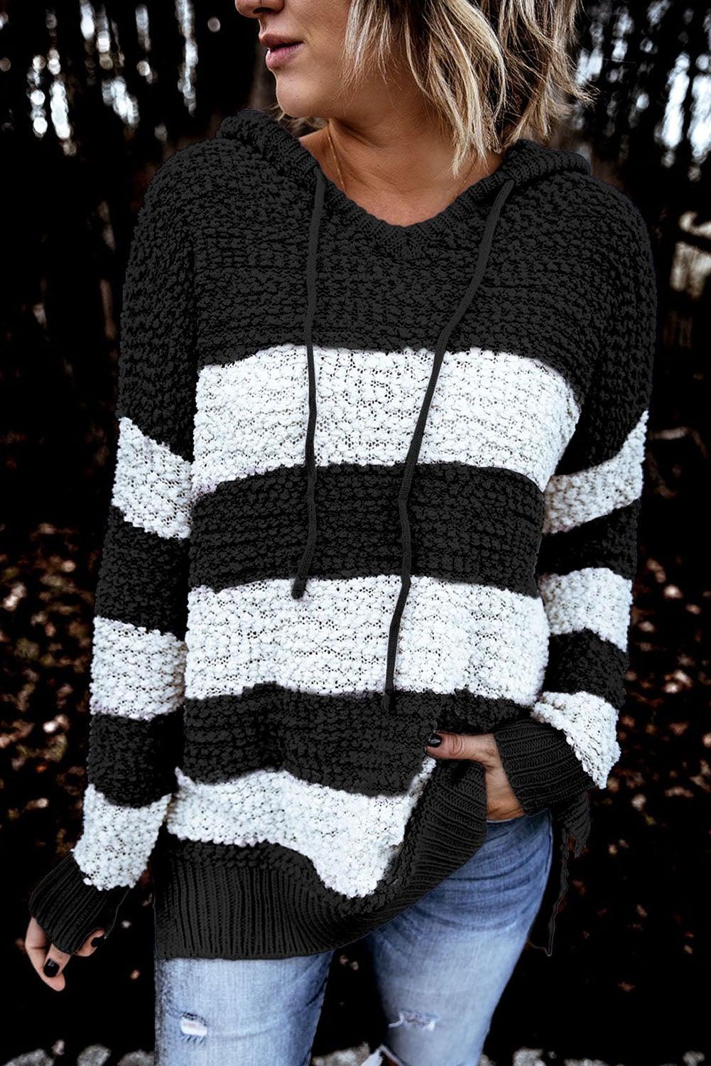 Color Block Side Slit Knitted Hooded Sweater - L & M Kee, LLC
