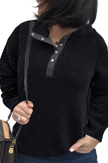 Plus Size Quilted Button Up Henley Sweatshirt - L & M Kee, LLC