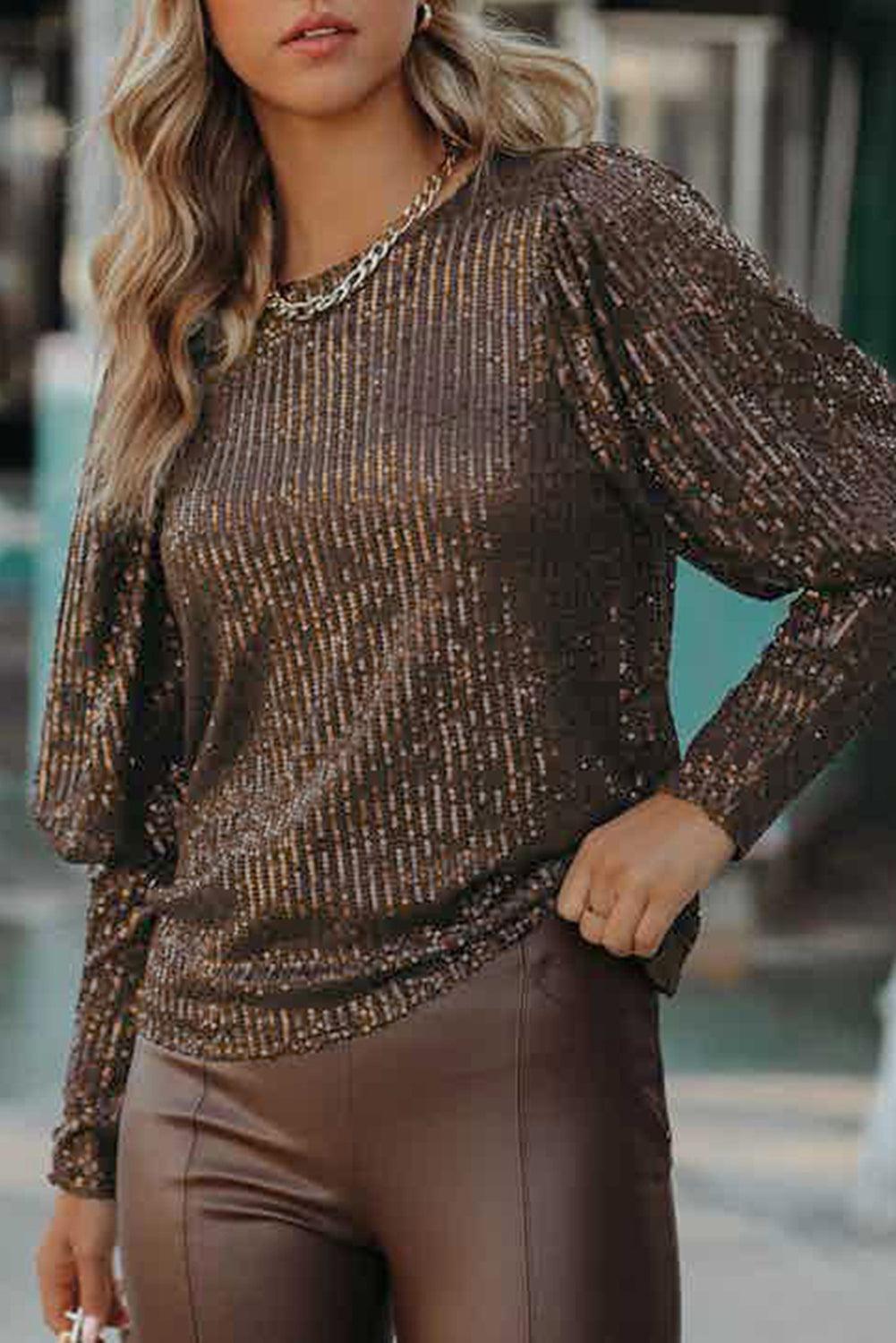 Cuffed Sequin Top - L & M Kee, LLC