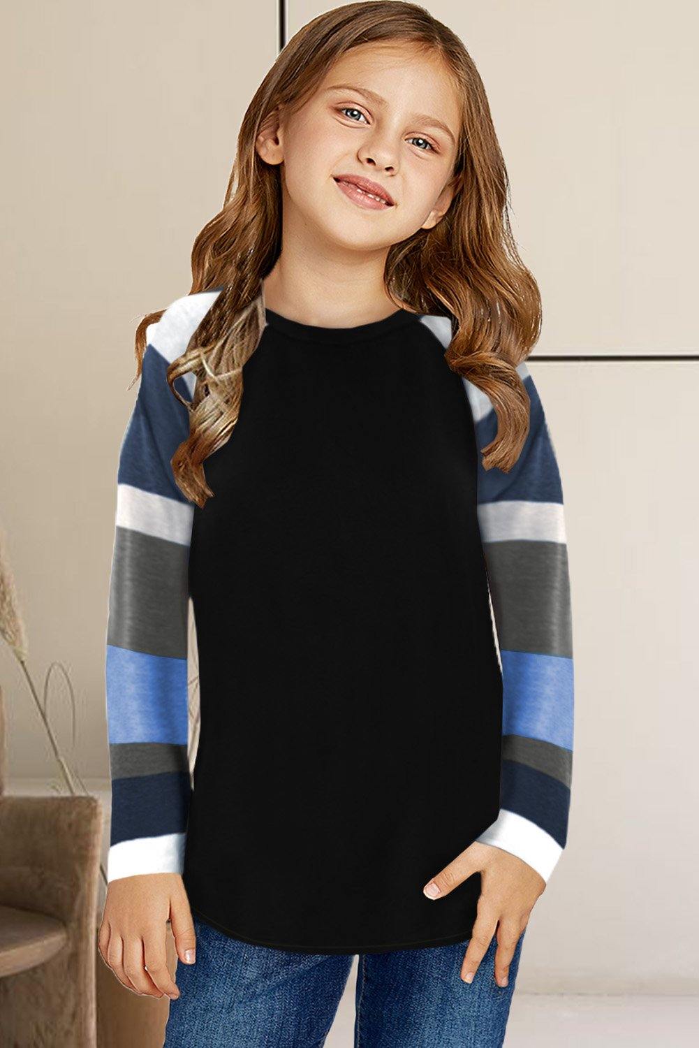 Striped Color Block Girl’s Long Sleeve Top - L & M Kee, LLC