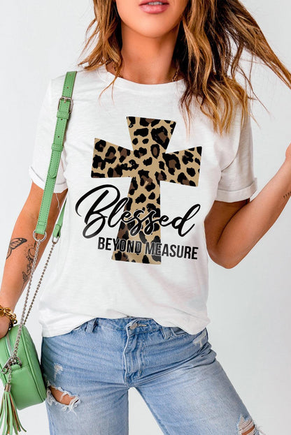 Khaki AMEN Leopard Print Short Sleeve Graphic T Shirt - L & M Kee, LLC