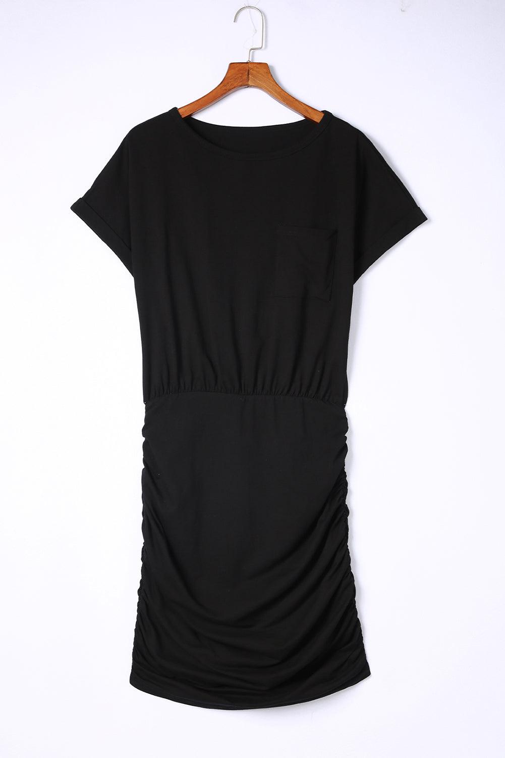 Chest Pocket Loose T-shirt Ruched Bodycon Mini Dress - L & M Kee, LLC