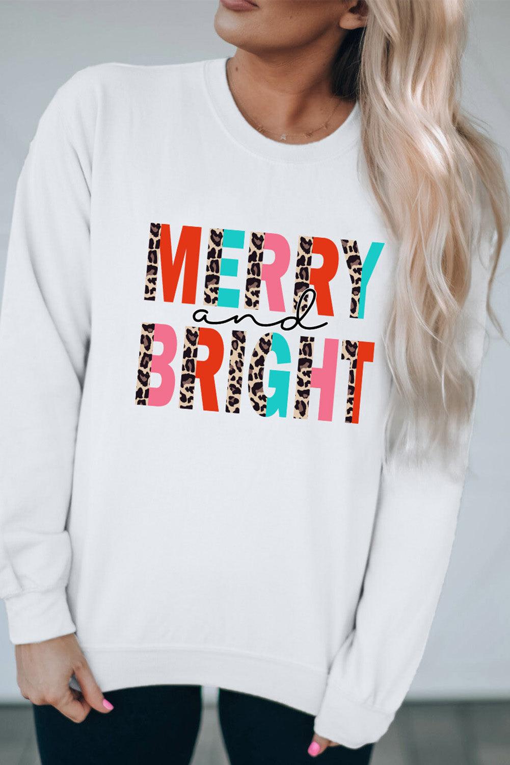 MERRY and BRIGHT Leopard Print Pullover Sweatshirt - L & M Kee, LLC