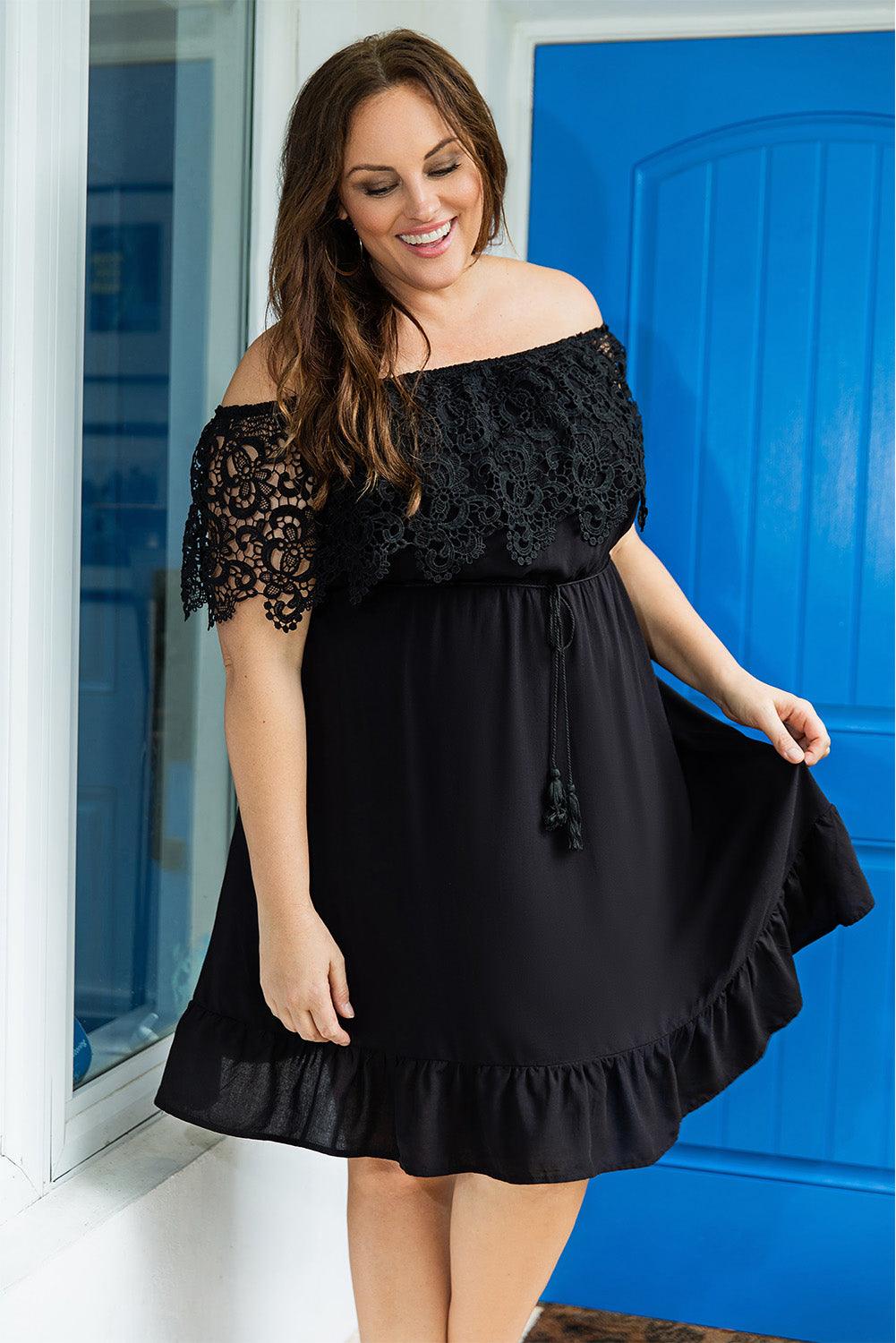 Off-the-shoulder Lace Sleeves Plus size Dress - L & M Kee, LLC