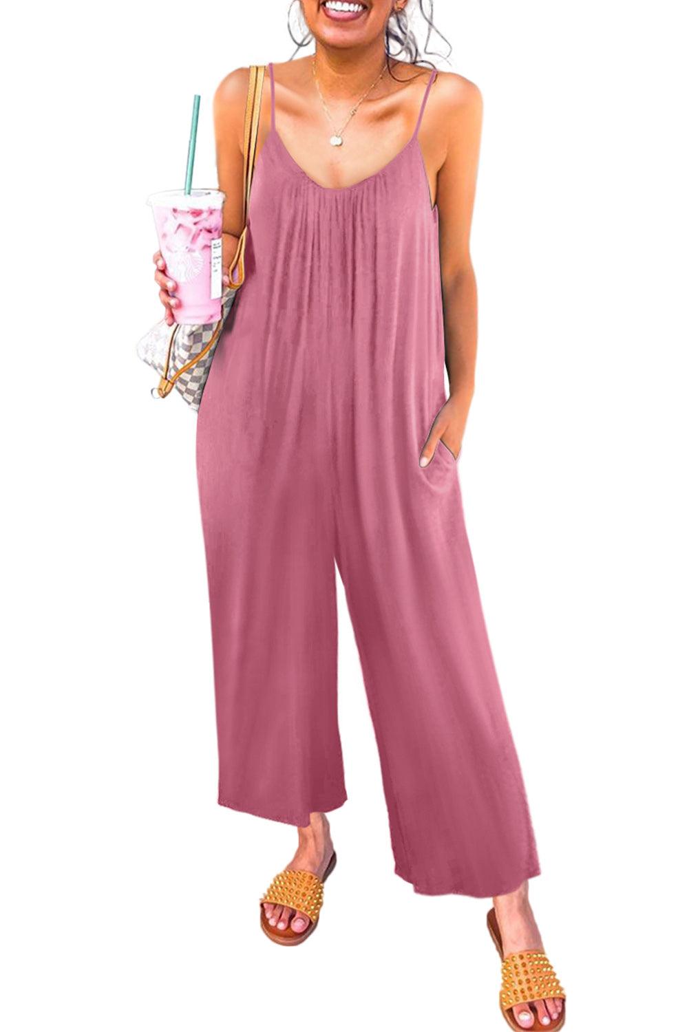 Spaghetti Straps Wide Leg Pocketed Jumpsuits - L & M Kee, LLC