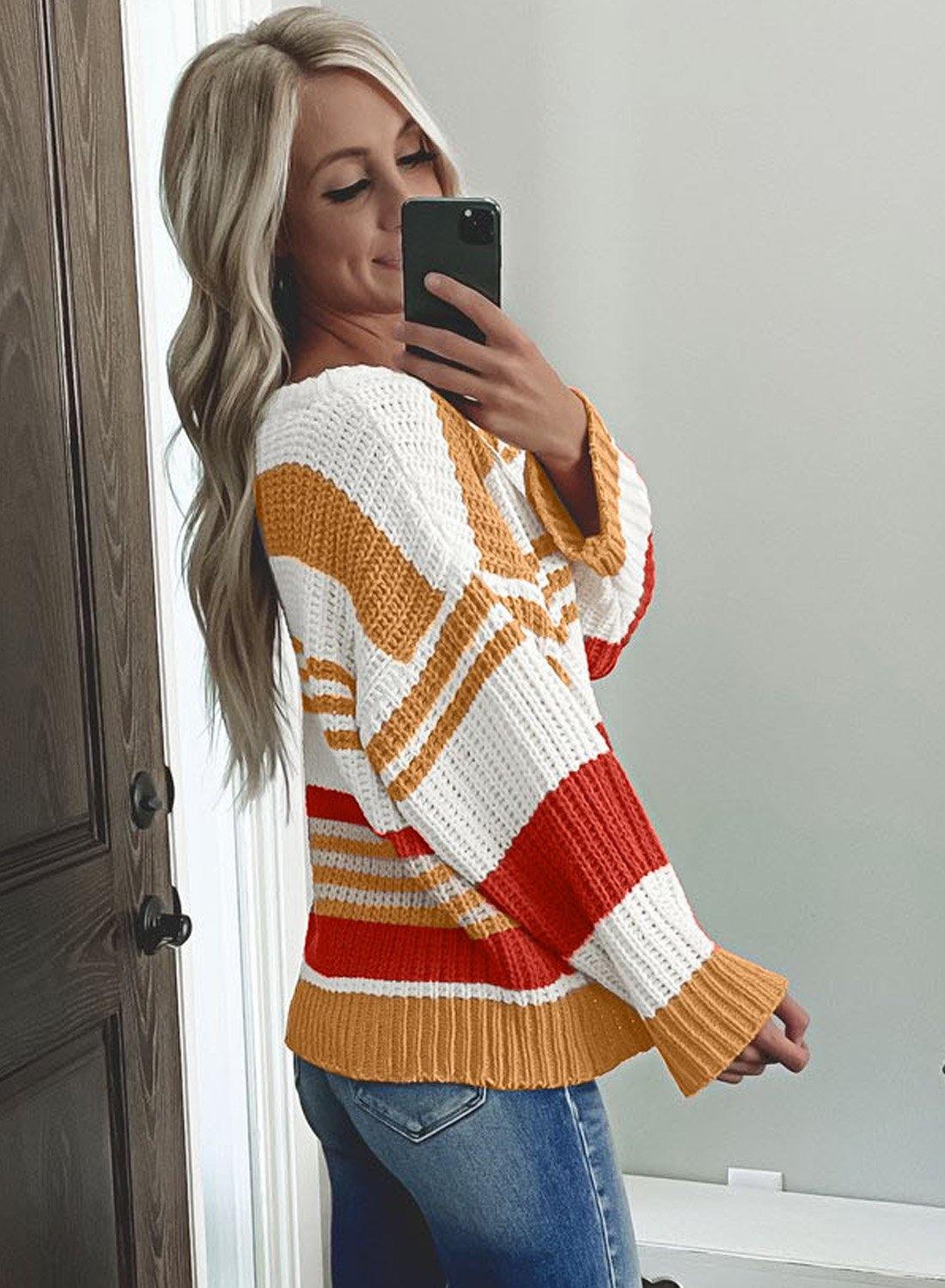 Striped Pattern Knit Sweater - L & M Kee, LLC
