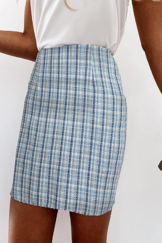 High Waist Tweed Plaid Mini Skirt - L & M Kee, LLC