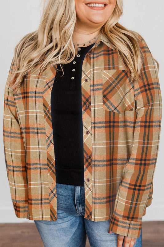 Plus Size Buttons Plaid Pattern Shirt - L & M Kee, LLC