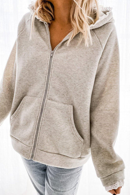 Zip-up Lace Trim Hooded Coat - L & M Kee, LLC