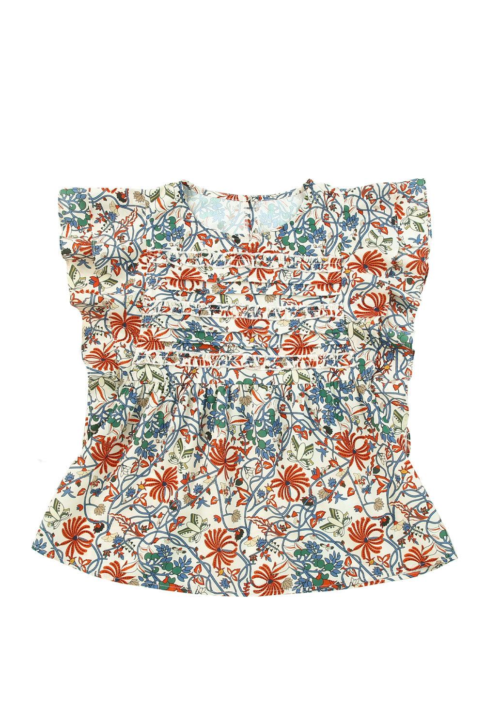 Multicolor Vintage Floral Shirred Sleeveless Tank Top - L & M Kee, LLC