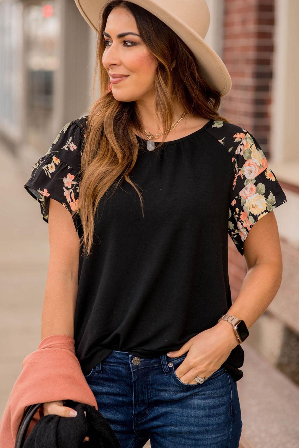 Floral Tiered Short Sleeve T Shirt - L & M Kee, LLC